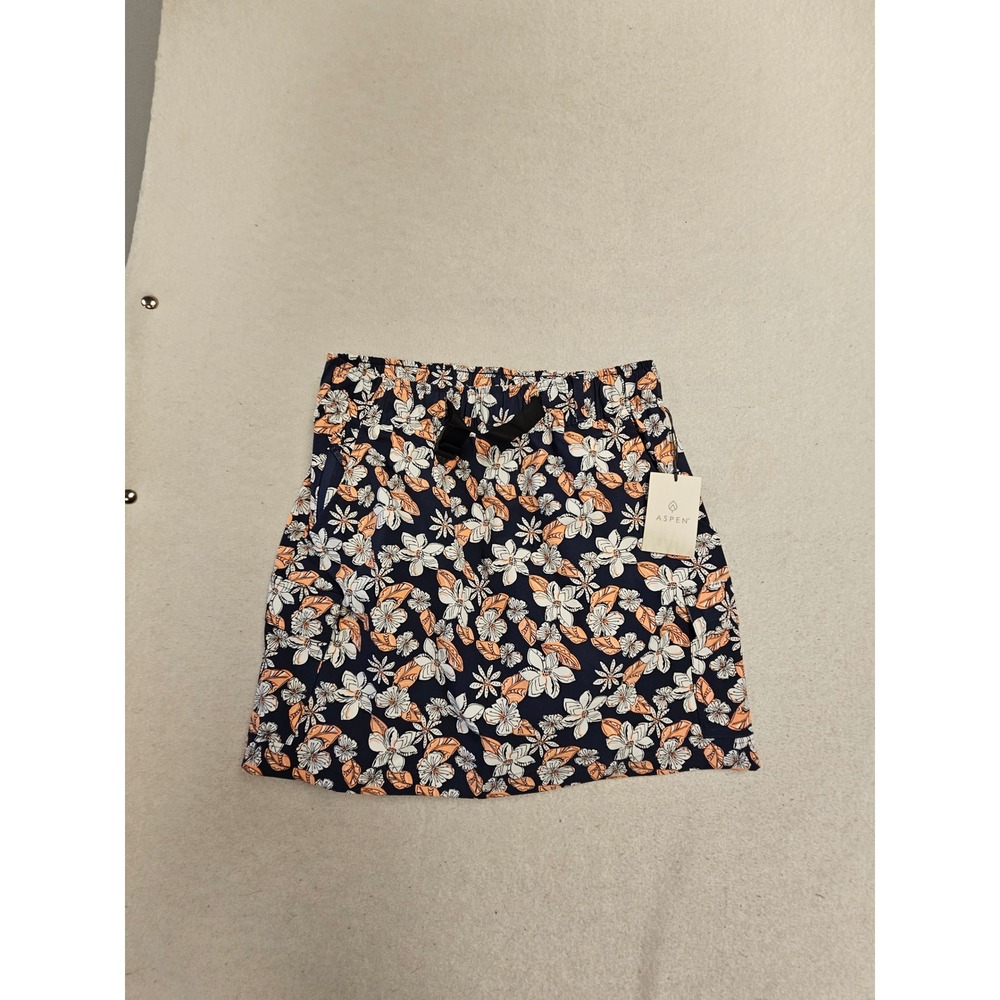 Aspen Womens Floral Skort Navy Blue Orange Tropical Hiking Skirt Size Medium NEW